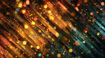 Glowing glitch template with gold glitter and colorful bokeh for new year’s eve posters