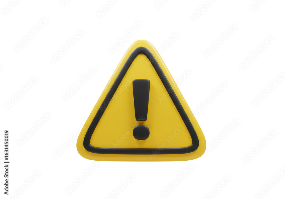 Poster yellow warning sign with exclamation mark isolated on transparent background