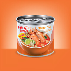 Design of cans for Thai food Tom Yum Goong