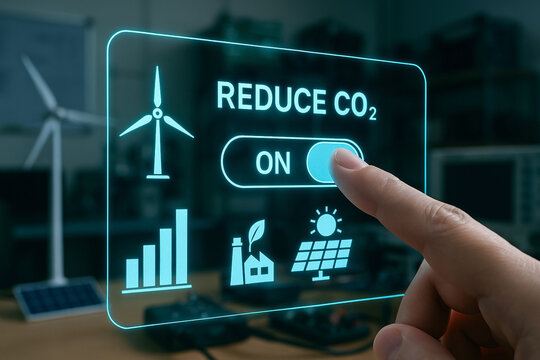 Renewable energy sector engineering work focuses on reducing CO2 emissions with solar panel wind turbine and sustainable technology solutions