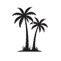 Palm tree silhouette vector illustration. Tropical summer icon of two coconut trees isolated on white background. Graphic symbol for travel, vacation, and paradise beach design.
