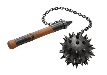 Medieval spiked flail weapon isolated on transparent background