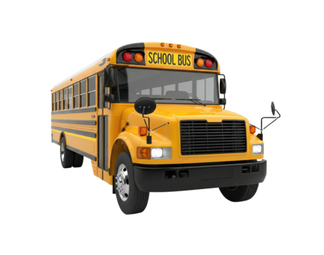 Yellow school bus isolated on transparent background