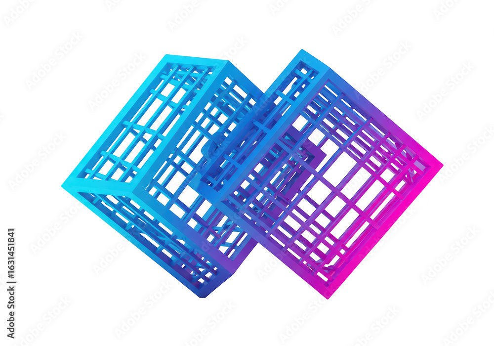 Poster abstract geometric wireframe structure with blue and pink gradient isolated on transparent backgroun