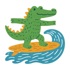 Obraz premium PNG Cartoon crocodile surfing fun