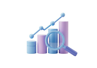 Obraz premium Business growth graph with magnifying glass isolated on transparent background