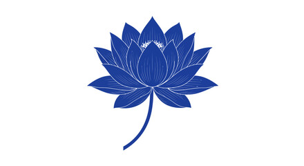 A single blue lotus flower with long stem, elegant Chinese vector art.