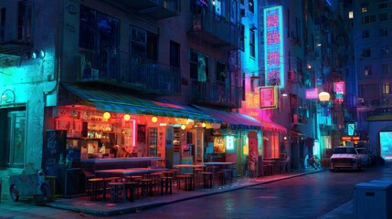 Obraz premium Urban Nightlife Neon. Neon-lit street photography capturing nightlife and city vibrance, blending moody aesthetics with a bold color palette.