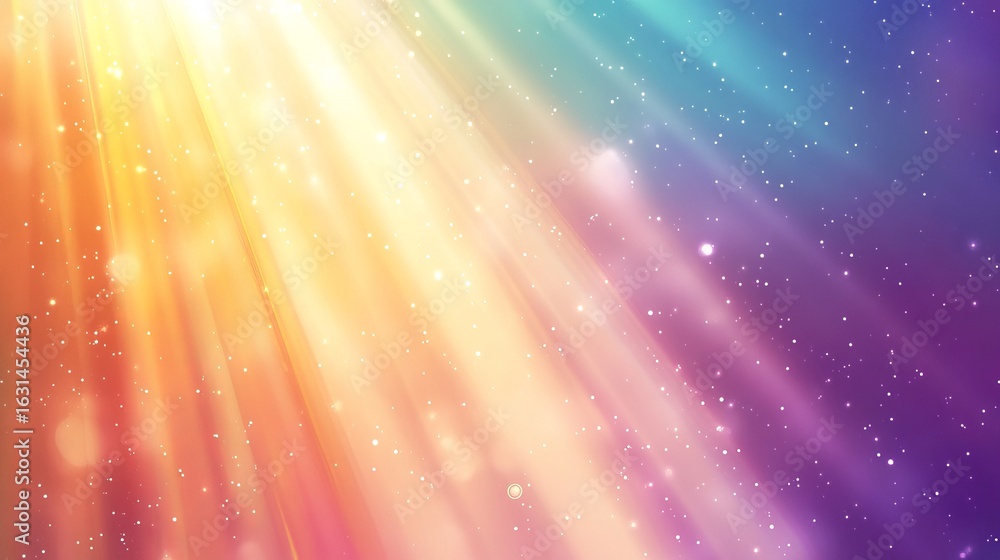 Poster abstract background with light streaks and bokeh effect in vibrant rainbow colors and sparkling dust