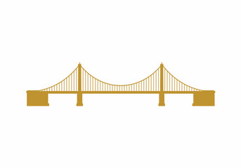 Golden minimalist bridge silhouette, flat vector design, international landmark symbol, Illustrator vector.