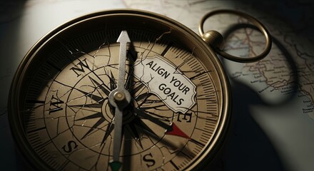 Vintage Compass on Map with Motivational Quote about Goals