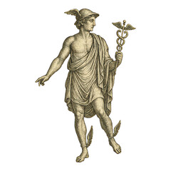 Fototapeta premium PNG Vintage Mercury illustration with caduceus.