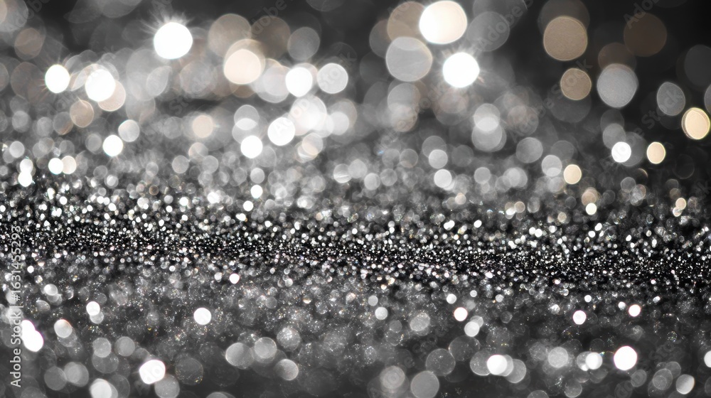 Poster abstract silver glitter bokeh background texture with sparkle and shine.