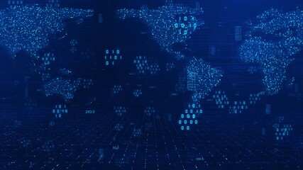 Global earth map Global network connections, data flow, digital world map background. Blockchain technology and database cryptocurrency concept. Business finance and crypto currency web 3.0, 3D 4K - Powered by Adobe