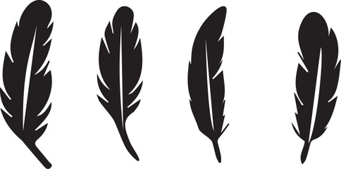 Silhouette Feather Icons Vector Set – Black Decorative Feather Designs