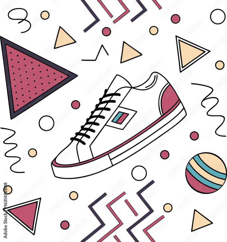Poster geometric shoe pattern: a stylish illustration of a single shoe with geometric shapes in a visually 