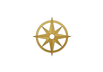 Golden minimalist compass rose, flat vector silhouette, navigation symbol, Illustrator vector.