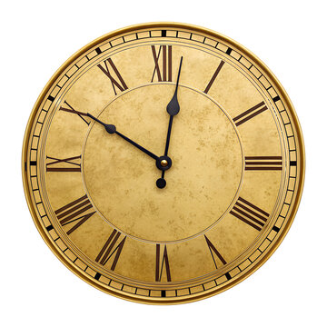 Antique gold clock isolated on transparent background