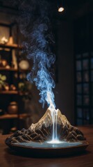 Mystical backflow incense creates stunning smoke waterfall effect cascading down ceramic mountain-shaped burner perfect for luxury home decor and spiritual lifestyle.
