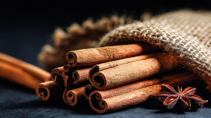 Beautiful arrangement of organic cinnamon sticks showing natural bark texture and warm brown colors perfect for aromatherapy wellness lifestyle branding concepts.