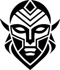 Abstract African Ritual Mask Outline Vector Graphic