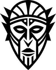 Stylized African Tribal Mask Line Art Vector Black