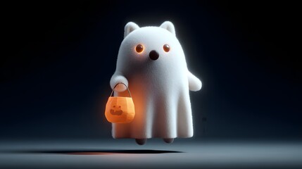 3D render of a ghost dog with glowing eyes and a floating appearance