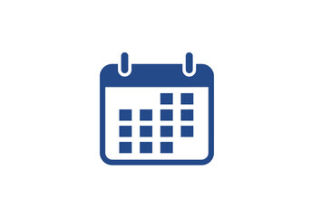 Blue minimalist calendar, flat vector silhouette, scheduling and planning symbol, Illustrator vector.