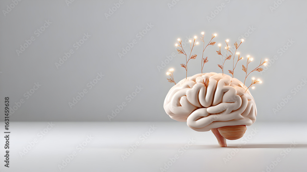 Aufkleber a conceptual visualization of brain function with illuminated structures emerging from the human bra