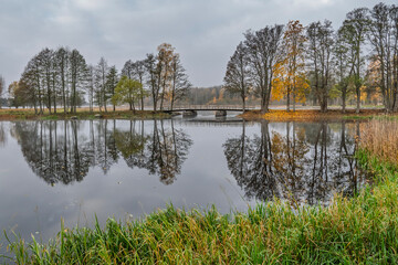 Sunrise morning in a salmon Swedish river landscape in autumn.