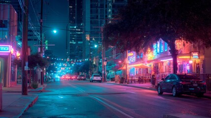 Urban Nightlife Neon. Neon-lit street photography capturing nightlife and city vibrance, blending moody aesthetics with a bold color palette.