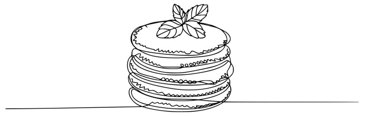 Stacked pancakes with fresh mint leaves food