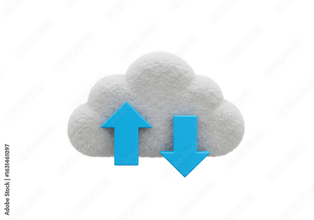 Poster cloud upload and download arrows isolated on transparent background