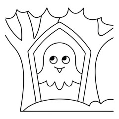 Friendly Ghost Emerging from a Tombstone Surrounded by Trees spirit phantom