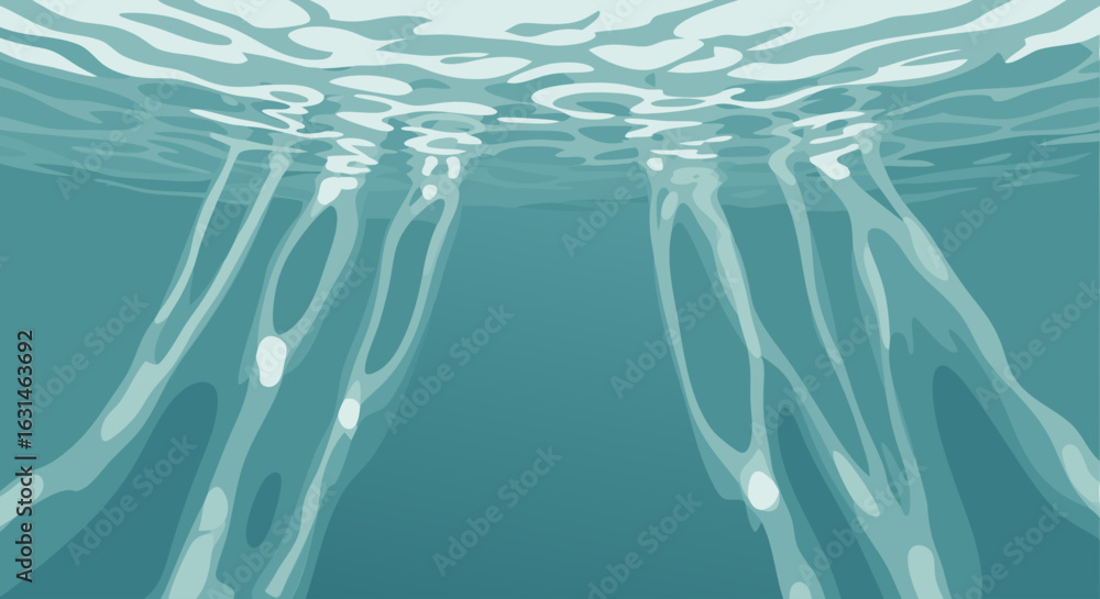 Poster abstract underwater view depicting light rays penetrating a rippled water surface, creating ethereal