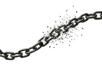 Breaking metal chain link isolated on transparent background