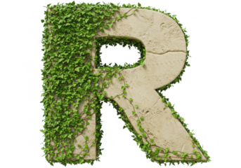 Letter r covered in green ivy isolated on transparent background