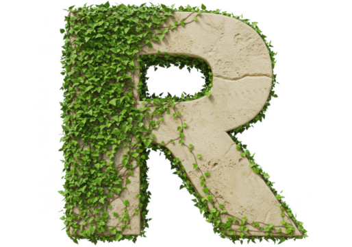 Letter r covered in green ivy isolated on transparent background