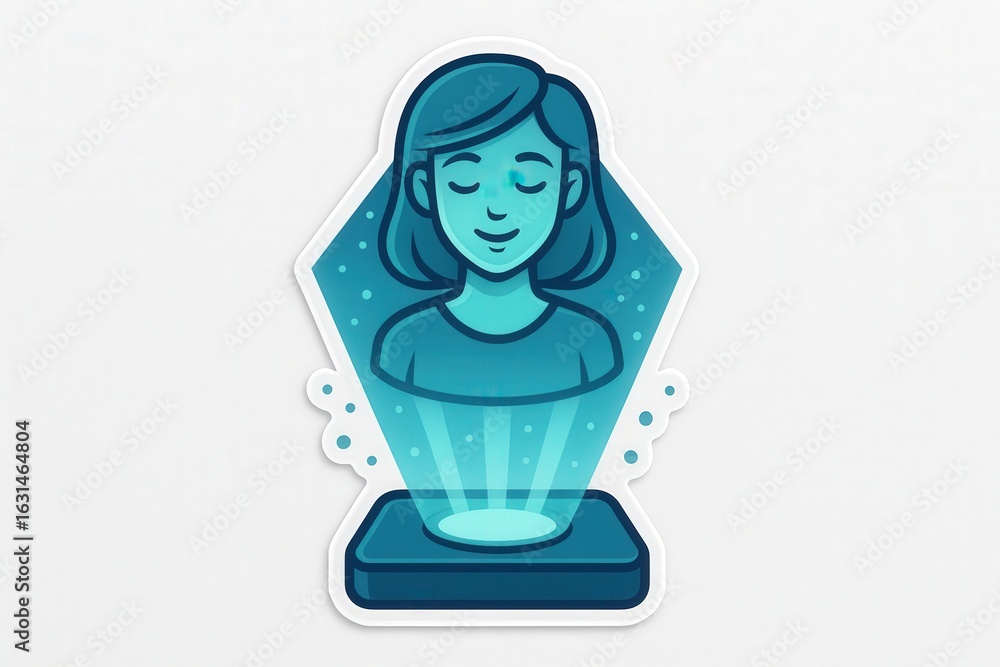 Aufkleber a serene portrayal of a digital humanoid emerging from a holographic interface surrounded by lumines