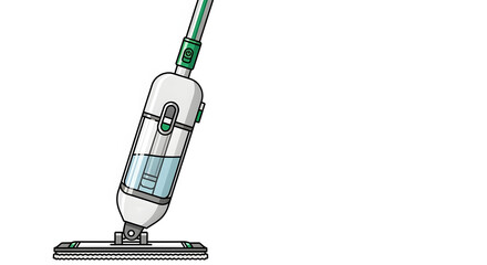 Floor Mop with Blue Liquid in Clear Tank on White Background
