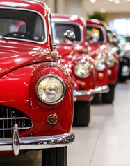 Classic red cars in showroom