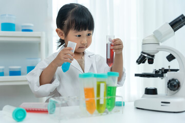 Children Scientist education scientific in laboratory. Medical child learning, Biotechnology,...