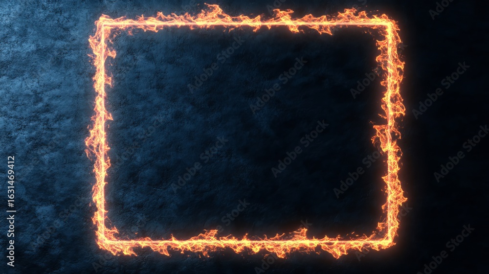 Poster dynamic abstract fiery frame design element with glowing electric power border and burning flame