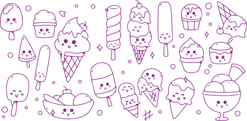 Ice Cream Doodle Vector Set – Dessert, Sweet, Summer, Food, Cartoon, Treat, Delicious, Fun, Snack, Creamy, Frozen, Graphic, Minimal, Cute, Childish, Illustration, Drawing

