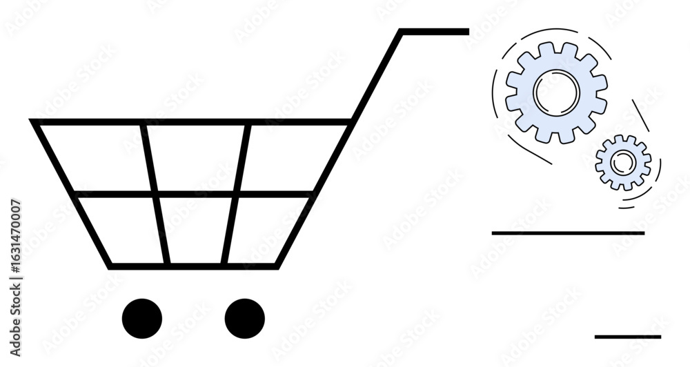 Aufkleber shopping cart icon with gears symbolizing e-commerce, system optimization, and automation. ideal for