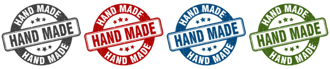 hand made stamp. hand made round stamp set isolated on white background