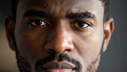 Close-up portrait of a young man's face, serious expression