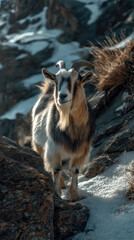 Goat on Snowy Mountain