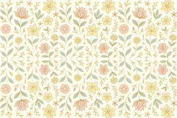 Pastel Boho Floral Seamless Pattern – Hand Drawn Minimal Line Art