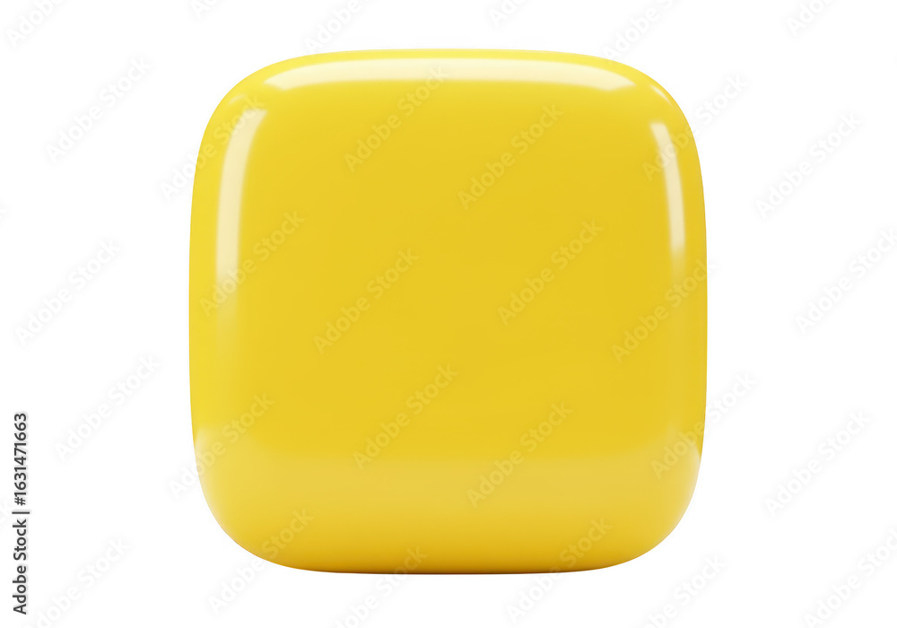 Poster a single bright yellow glossy square object isolated on transparent background